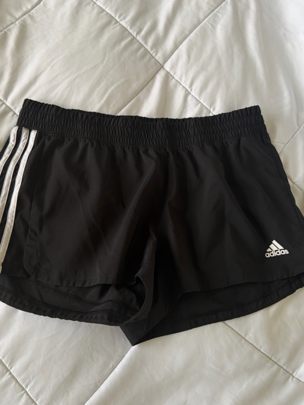 Black Black Women’s Aeroready Athletic Shorts with White Stripes